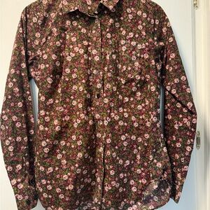 Duluth Trading Co Floral Pattern Button Down Shirt - Pink and Green